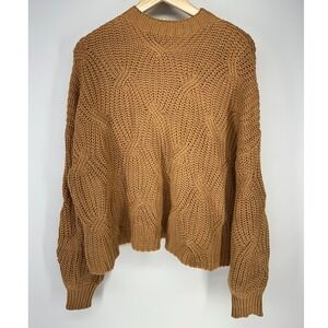 PrettyGarden Chic Sweater Womens S Brown Mock Neck Cable Knit Diamond Lattice